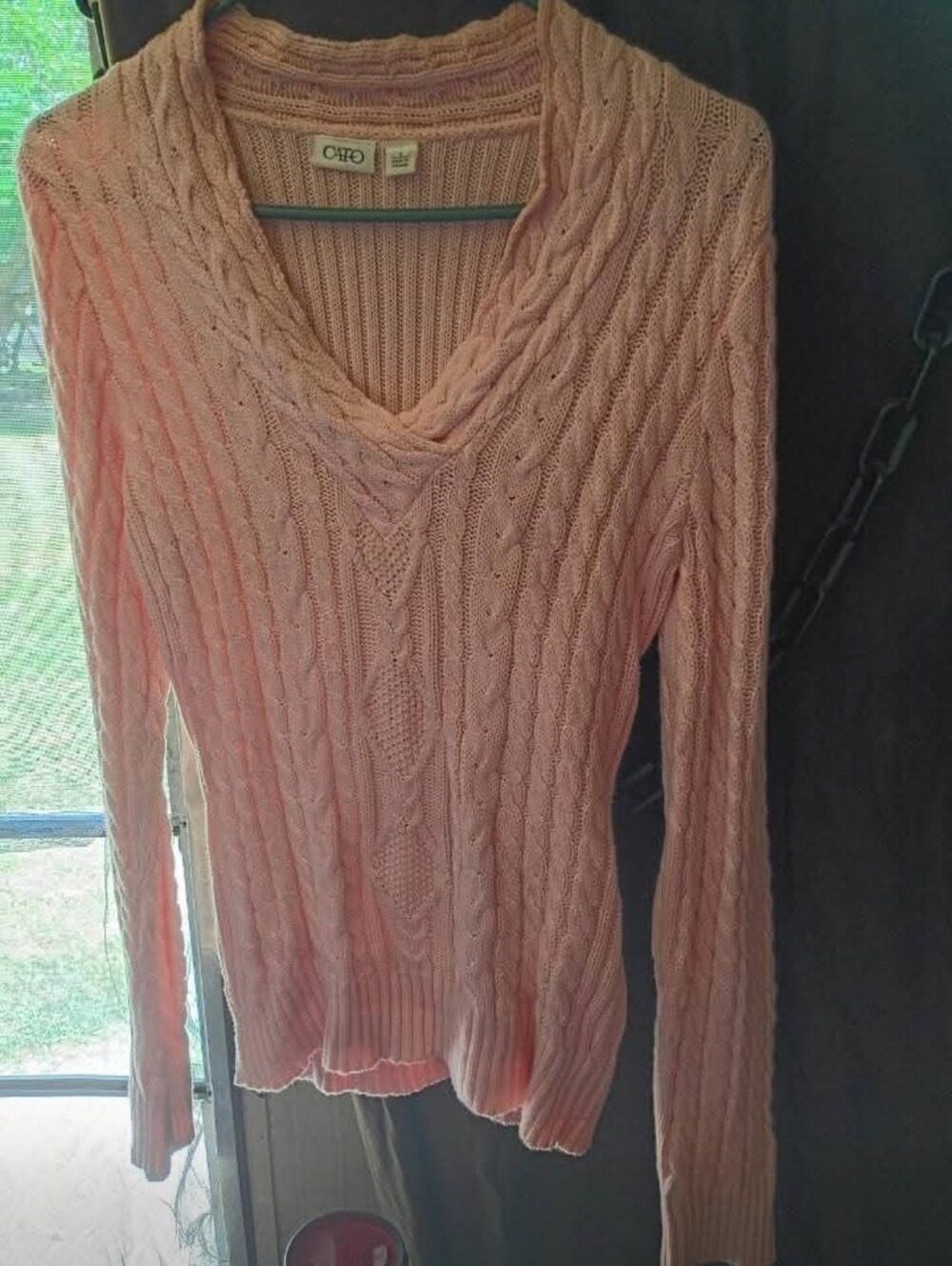 CATO Blush Pink Cable-Knit V-Neck Sweater